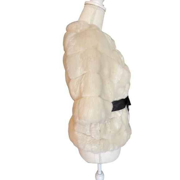 MM Couture by Miss Me Womens Faux Fur Jacket Tie-Waist 3/4 Sleeve Size S Cream - Picture 5 of 13